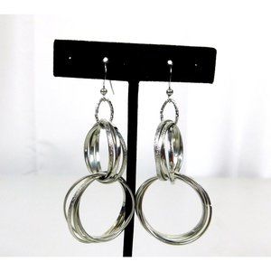 Multi Circle-Link Interlocking Hoops Polished Textured Dangled Pierced Earrings
